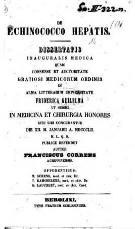 De Echinococco Hepatis : Inauguralis Dissertatio