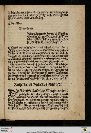 Kaiserlicher Maiestat Antwort