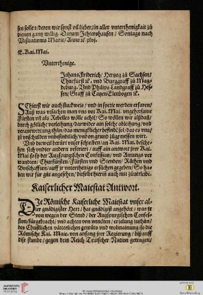 Kaiserlicher Maiestat Antwort