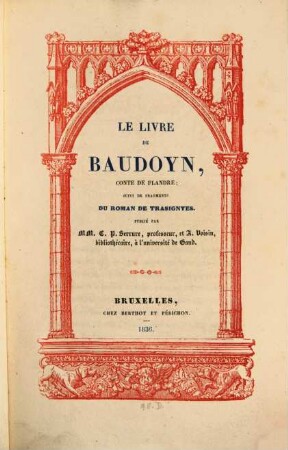 Le livre de Baudoyn, Conte de Flandre : suivi de Fragments du Roman de Trasignyes