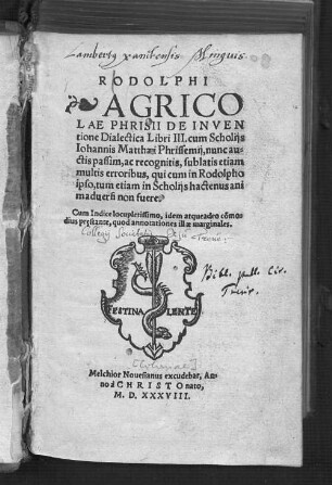 Rodolphi Agricolae De inventione dialectica libri tres : Cum indice