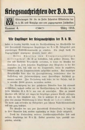 4.1915: Kriegsnachrichten der B. d. W