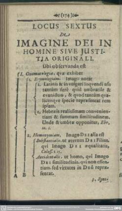 Locus Sextus De Imagine Dei In Homine Sive Justitia Originali