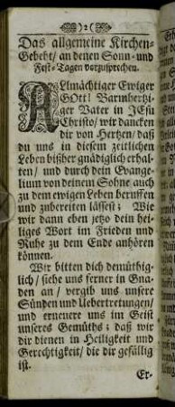 Das allgemeine Kirchen-Gebeht/ an denen Sonn- und Fest-Tagen vorzusprechen.