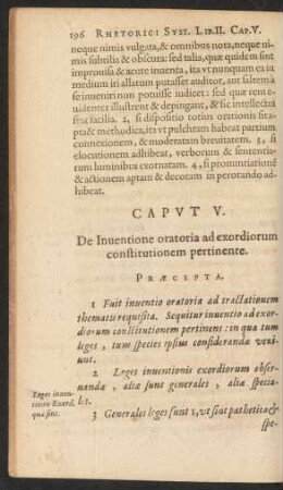 Caput V. De Inventione oratoria ad exordiorum constitutionem pertinente.