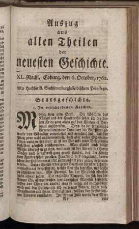 XL. Nachl. Coburg, den 6. October, 1762.