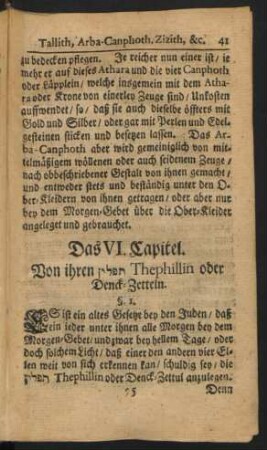 Das VI. Capitel. Von ihren ... Thephillin oder Denck-Zetteln
