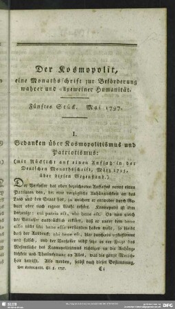 1.1797,5: Der Kosmopolit : eine Monathsschrift zur Beförderung wahrer u. allgemeiner Humanität