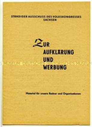 Redner-Material des Ständigen Ausschusses des Volkskongresses Sachsen