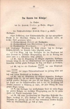 [Erkenntnis des Königlichen Kreisgerichts zu Cassel.]