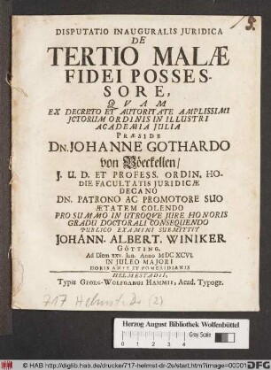 Disputatio Inauguralis Iuridica De Tertio Malae Fidei Possessore