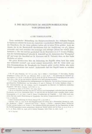 I. Die Skulpturen im Asklepios-Heiligtum von Epidauros