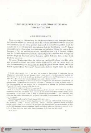 I. Die Skulpturen im Asklepios-Heiligtum von Epidauros