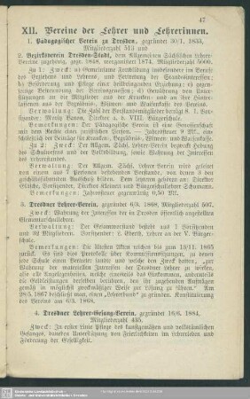XII. Vereine der Lehrer und Lehrerinnen