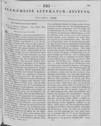 Redepenning, E. R.: Origenes. Eine Darstellung seines Lebens und seiner Lehre. Abt. 1. Bonn: Weber 1841 (Beschluss von Nr. 192)