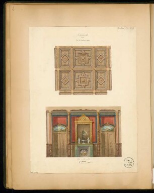 Speisesaal eines Patrizierhauses Monatskonkurrenz Januar 1870: Grundriss Deckenuntersicht, Aufriss einer Wand