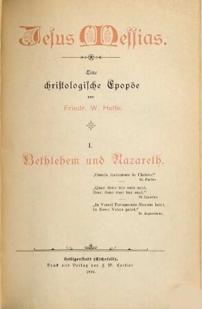 Jesus Messias : eine christologische Epopöe, 1. Bethlehem und Nazareth