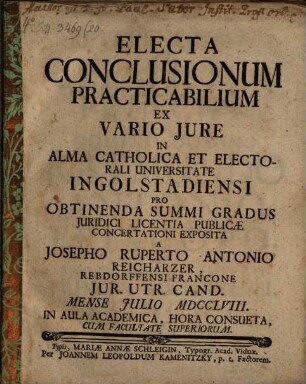 Electa Conclusionum Practicabilium Ex Vario Jure