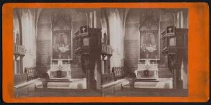 St.-Johanniskirche. Innenansicht mit Taufstein, Altar und Kanzel : Plauen. St.-Johanniskirche. Innenansicht mit Taufstein, Altar und Kanzel