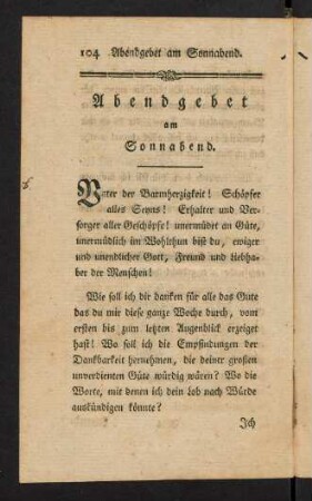 104-109, Abendgebet am Sonnabend