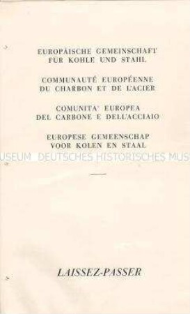 Vordruck für den Antrag auf einen "Laissez-passer" der Europäischen Gemeinschaft für Kohle und Stahl