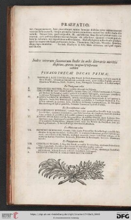 Index virorum summorum hodie in orbe literario meritis illustrium [...] pinacothecae decas prima