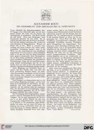 Alexander Koch: ein Gedenkblatt zum Abschluss des 25. Jahrganges