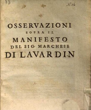 Osservazioni sopra il manifesto del Sig. Marchese Di Lavardin