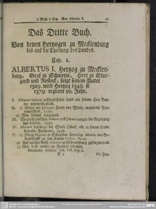 Das Dritte Buch. Von denen Hertzogen zu Mecklenburg bis auf die Theilung des Landes