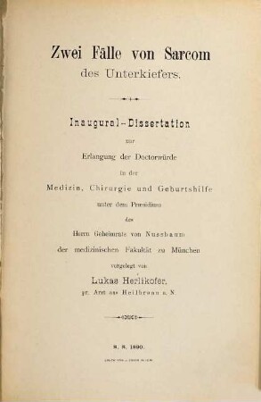 Zwei Fälle von Sarcom des Unterkiefers ...