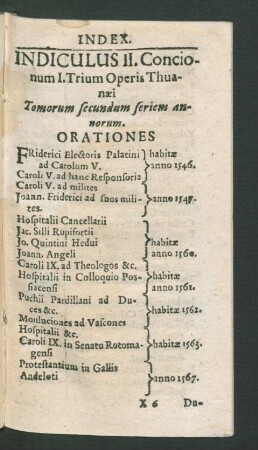 Indiculus II. Concionum I. Trium Operis Thuanaei.