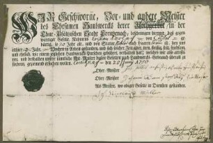 Geleitbrief des Bäckers Christian Gerlach, 1750