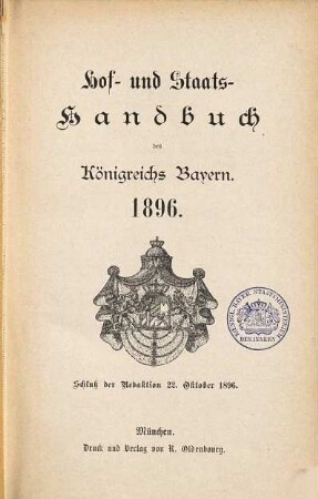 Hof- und Staatshandbuch des Königreichs Bayern. 1896