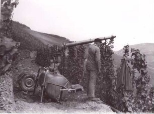 Foto große Weinbergspritze auf Kufen