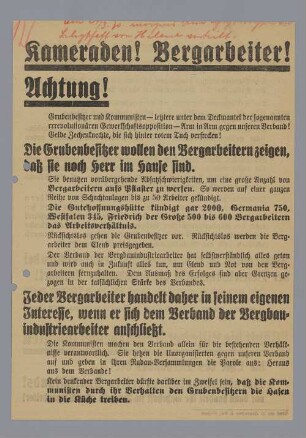 "Kameraden! Bergarbeiter! Achtung!"