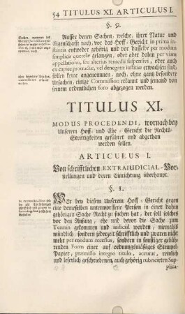 Titulus XI. Modus Procedendi, wornach bey unserem Hoff- und Ehe-Gericht die Rechts-Strittigkeiten geführet und abgethan werden sollen.