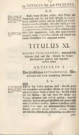 Titulus XI. Modus Procedendi, wornach bey unserem Hoff- und Ehe-Gericht die Rechts-Strittigkeiten geführet und abgethan werden sollen.