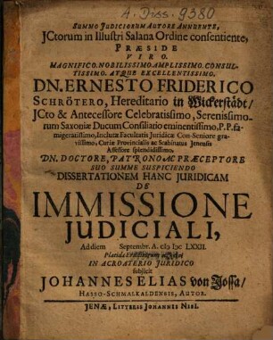Dissertationem Hanc Juridicam De Immissione Judiciali