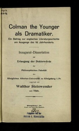 Colman the Younger als Dramatiker