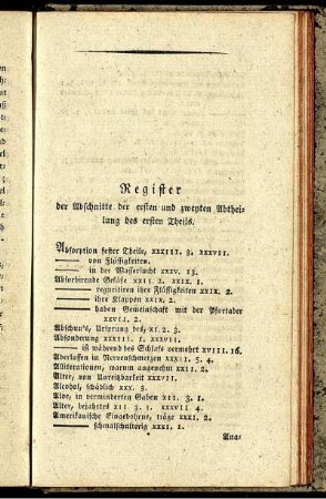 Register der Abschnitte der ersten und zweyten Abtheilung des ersten Theils.