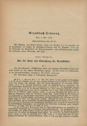 Grundbuch-Ordnung. Vom 5. Mai 1872.
