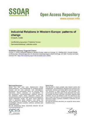 Industrial Relations in Western Europe: patterns of change