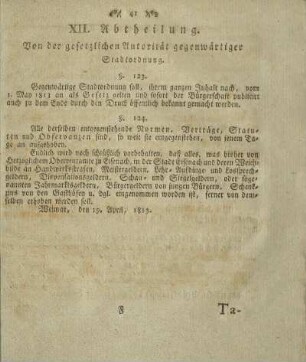 XII. Abtheilung. Von der gesetzlichen Autorität gegenwärtiger Stadtordnung.