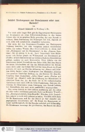 Gehört Shakespeare zur Renaissance oder zum Barock?
