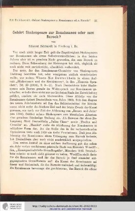 Gehört Shakespeare zur Renaissance oder zum Barock?