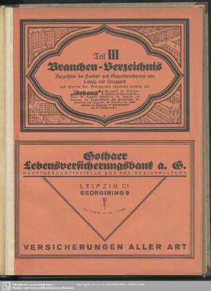 III. Teil. Berufsklassen und Gewerbebetriebe : III. Teil. Branchen-Verzeichnis