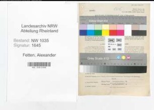 Entnazifizierung Alexander Fetten , geb. 22.03.1909 (Angestellter)