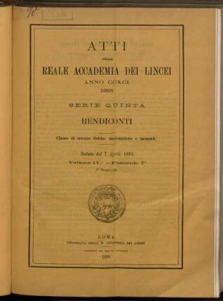 Seduta del 7 Aprile 1895. Volume IV. - Fascicolo 7.