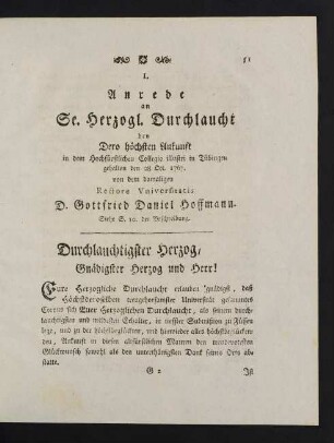 51-52, I. Anrede an Sr. Herzogl. Durchlaucht bey Dero höchsten Ankunft