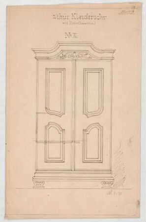 Thiersch, Friedrich von; München; Justizpalast - Kleiderschrank (Ansicht, Schnitt)